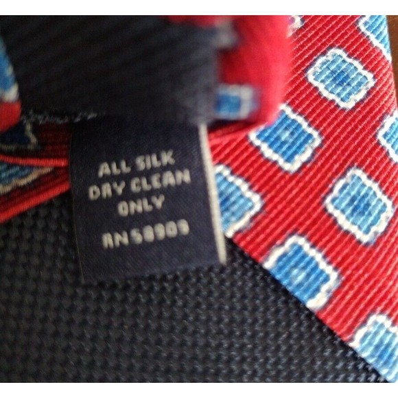 100% Silk Necktie Floral Square Print Roundtree & Yorke Mens Red Blue White - Picture 4 of 10